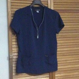 Koi Navy Scrub Top with Zipper Accent